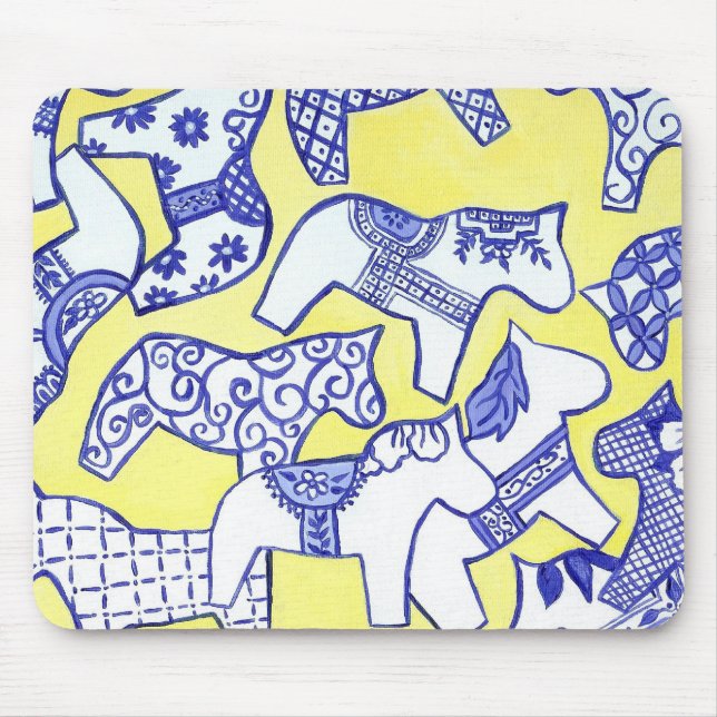 Blue and White Horse Mouse Pad (Front)