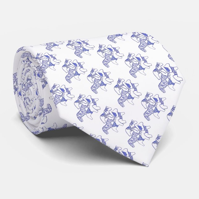 Blue and White Horses Tie (Rolled)