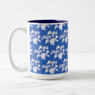 Blue and white horses Two-Tone coffee mug