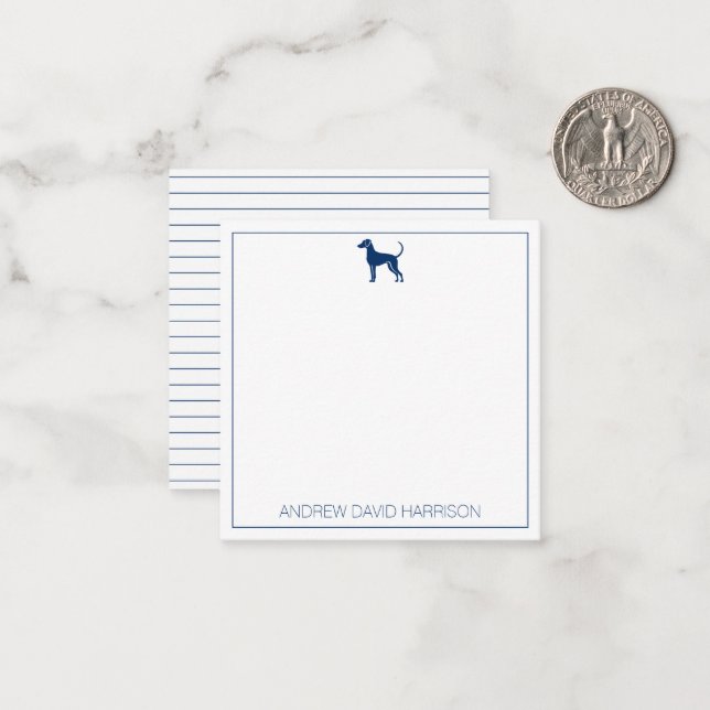 Blue and White Hound Dog Silhouette Personalised Card (Front/Back In Situ)