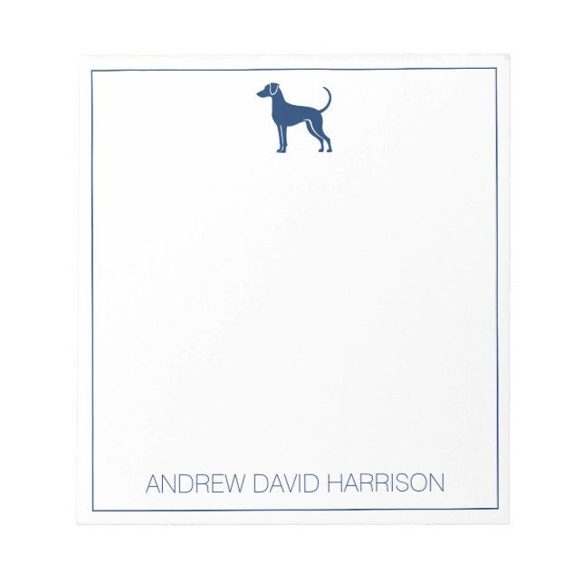 Blue and White Hound Dog Silhouette Personalised Notepad (Front)