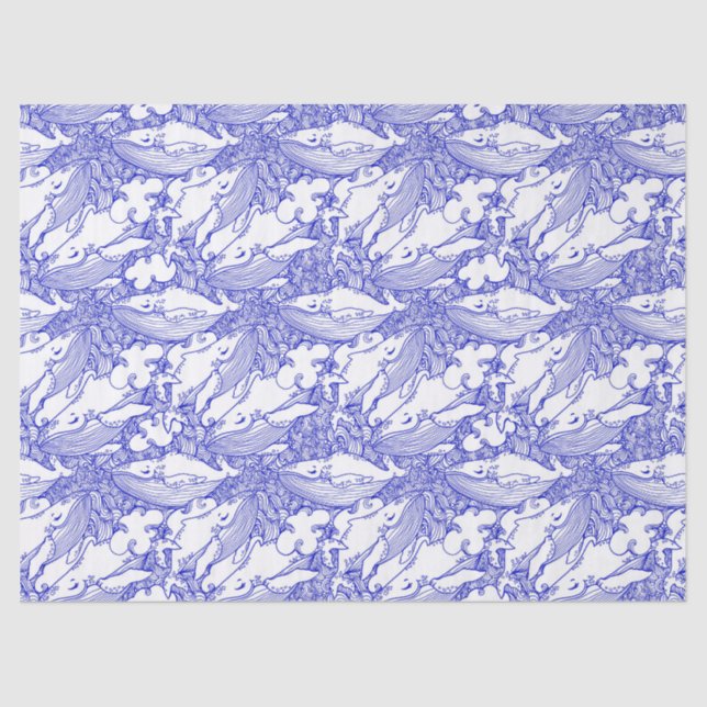 Blue And White Humpback Whale Tissue Paper (Front)