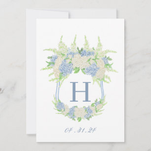 Blue and White Hydrangea Crest Downloadable Invitation