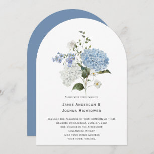 Blue and White Hydrangea White Rose Wedding Invitation