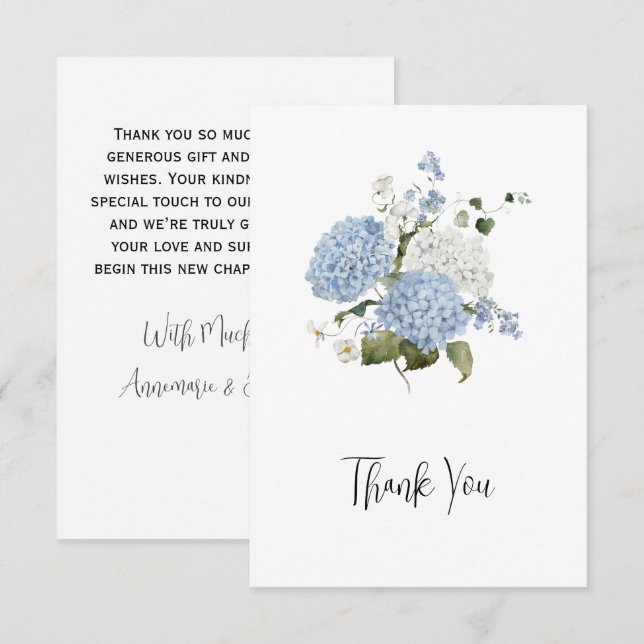 Blue and White Hydrangeas Floral Wedding Thank You Card (Front/Back)