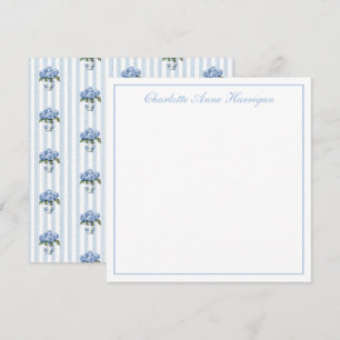 Blue and White Hydrangeas on Stripes Card