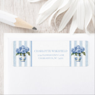 Blue and White Hydrangeas on Stripes Monogram