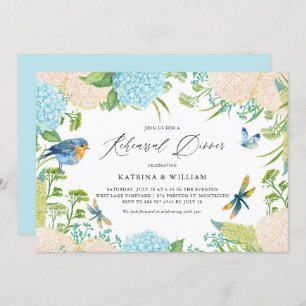 Blue and White Hydrangeas Rehearsal Dinner Invitation