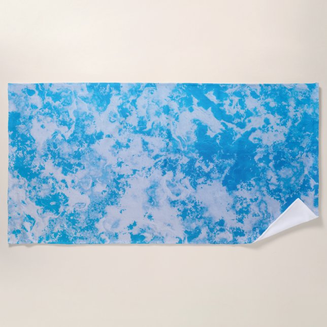 Blue and white ice planet surface beach towel (Front)