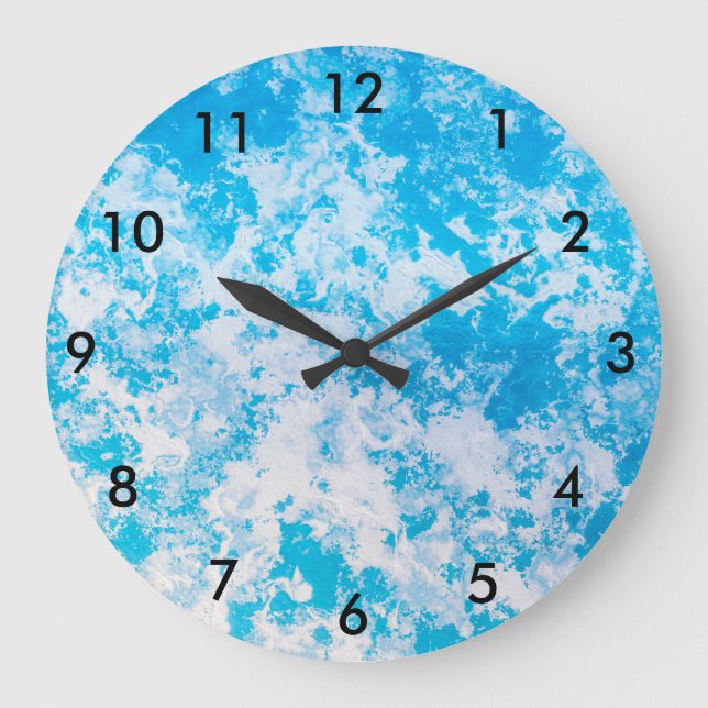 Blue and white ice planet surface large clock (Front)