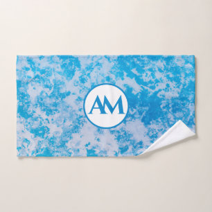 Blue and white ice planet surface name bath towel set