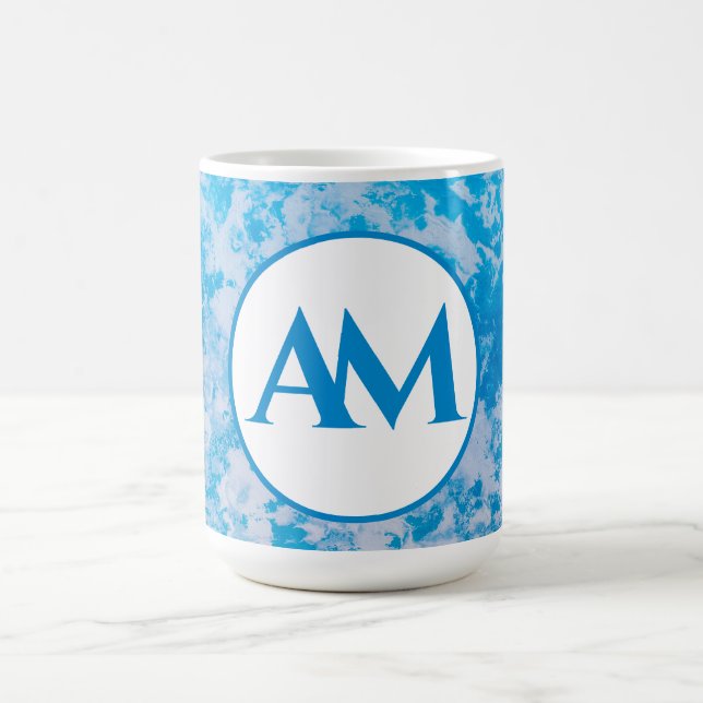 Blue and white ice planet surface name coffee mug (Center)
