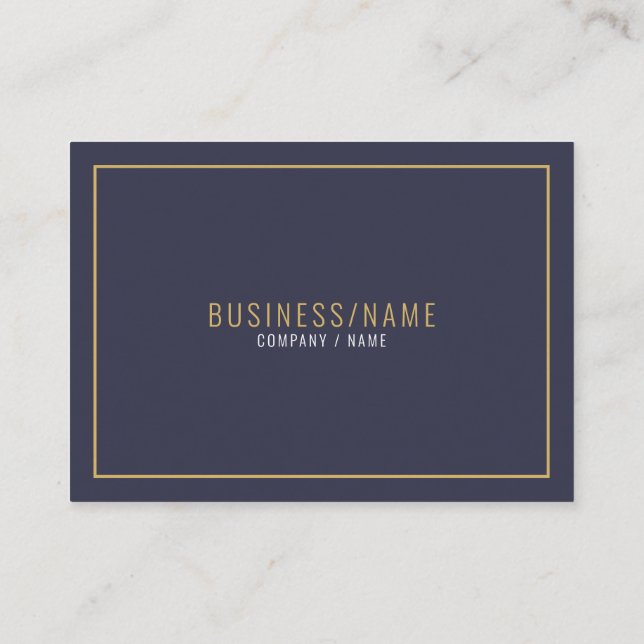 Blue and white icons gold border business card (Back)