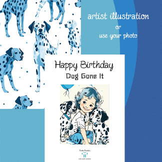 Blue and White Illustrated Dalmatian  | Birthday Card