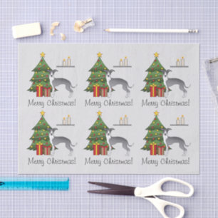 Blue And White Italian Greyhound & Christmas Tree Tissue Paper