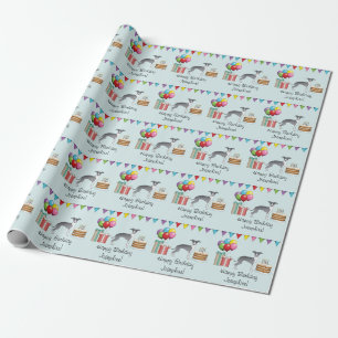 Blue And White Italian Greyhound Colourful Birthda Wrapping Paper