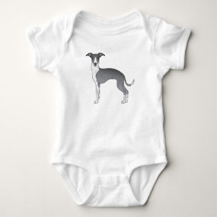 Blue And White Italian Greyhound Cute Cartoon Dog Baby Bodysuit