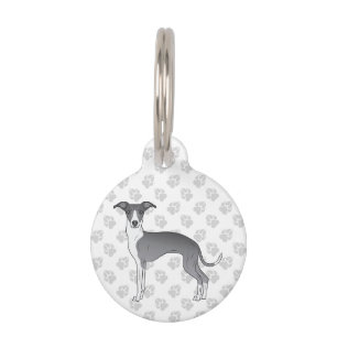 Blue And White Italian Greyhound Cute Cartoon Dog Pet Tag