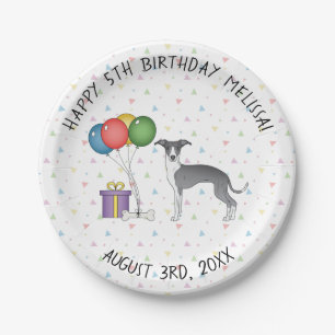 Blue And White Italian Greyhound Cute Dog Birthday Paper Plate