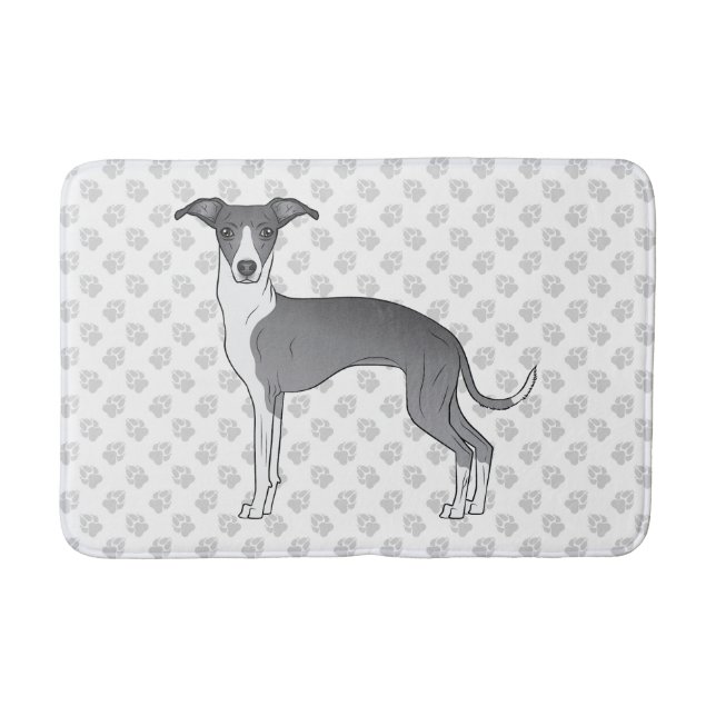 Blue And White Italian Greyhound Dog With Paws Bath Mat (Front)