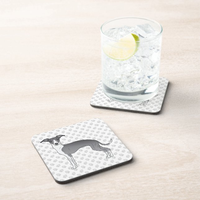 Blue And White Italian Greyhound Dog With Paws Coaster (Right Side)