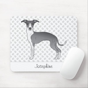 Blue And White Italian Greyhound With Custom Name Mouse Mat