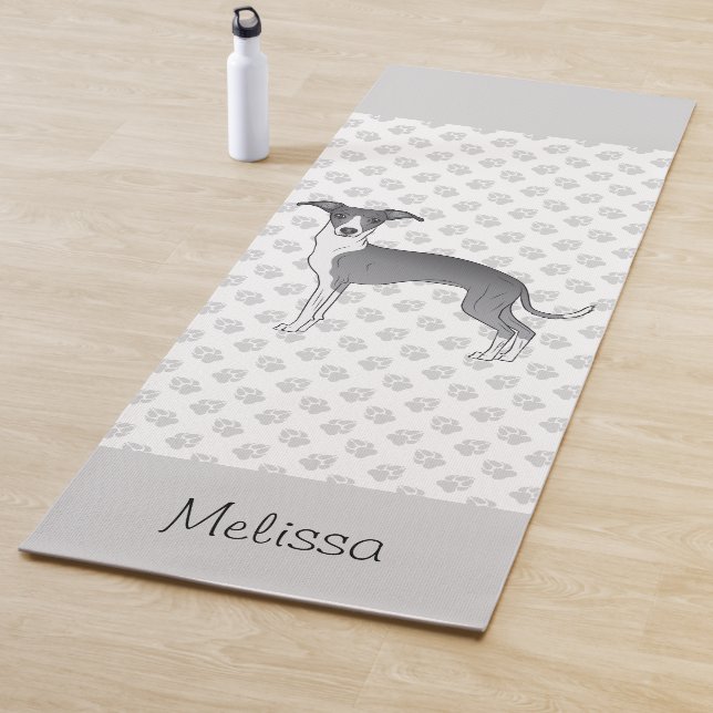 Blue And White Italian Greyhound With Custom Name Yoga Mat (In Situ)