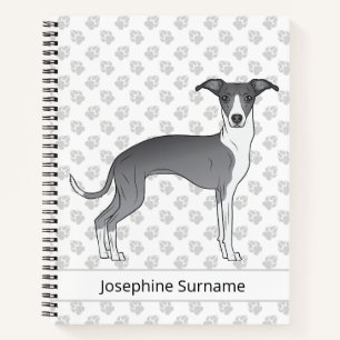Blue And White Italian Greyhound With Custom Text Notebook
