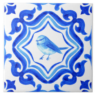 Blue and white Italian Hand Painted Mediterranean Tile