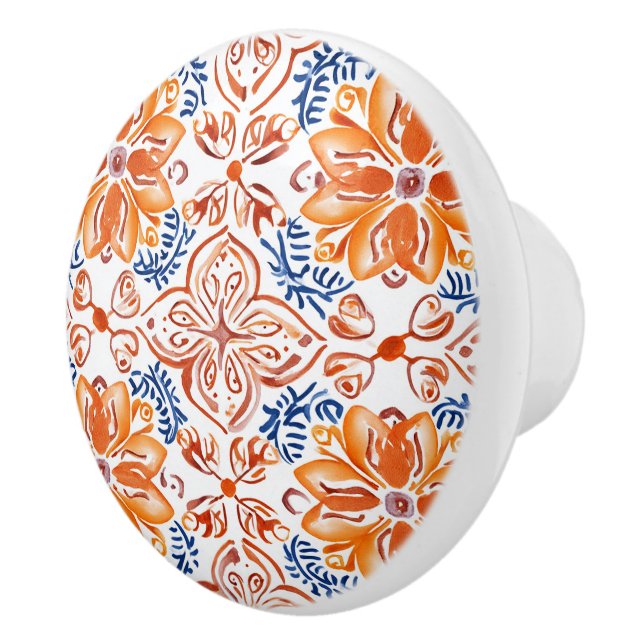 Blue and White Italian Tile Ceramic Knob (Right)