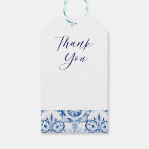 Blue and white Italian watercolor tile pattern Gift Tags