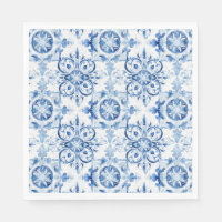 Blue and white Italian watercolor tile pattern