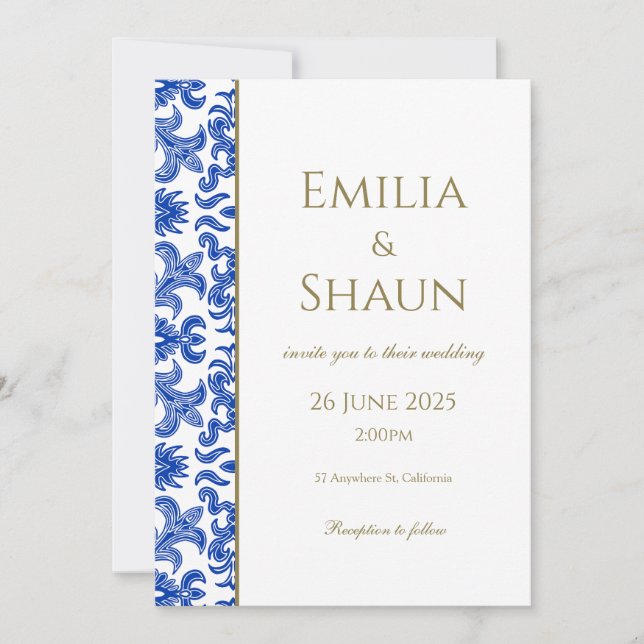Blue and White Italian Wedding Invitation (Front)