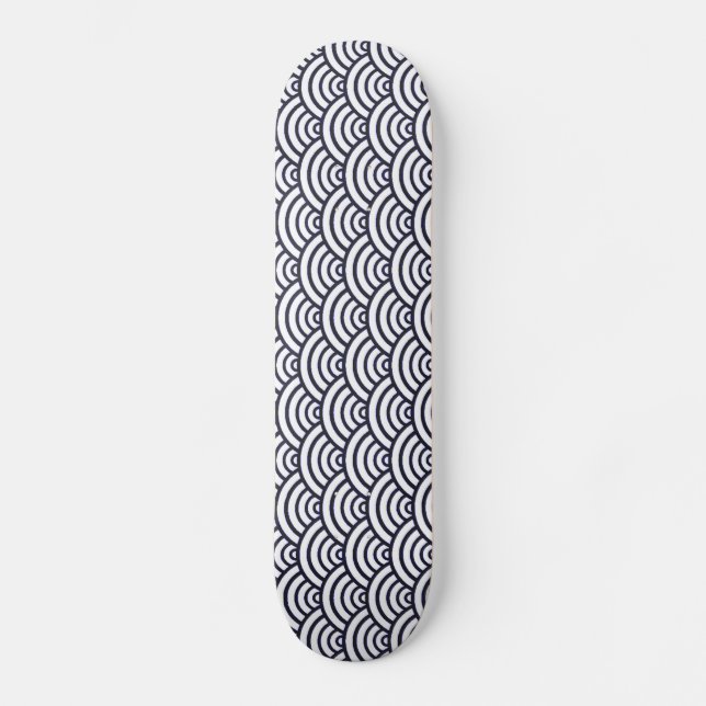 Blue and White Japanese ocean pattern Skateboard (Front)