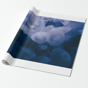 BLUE AND WHITE JELLYFISH IN WATER WRAPPING PAPER