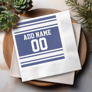 Blue and White Jersey Stripes Custom Name Number Napkin