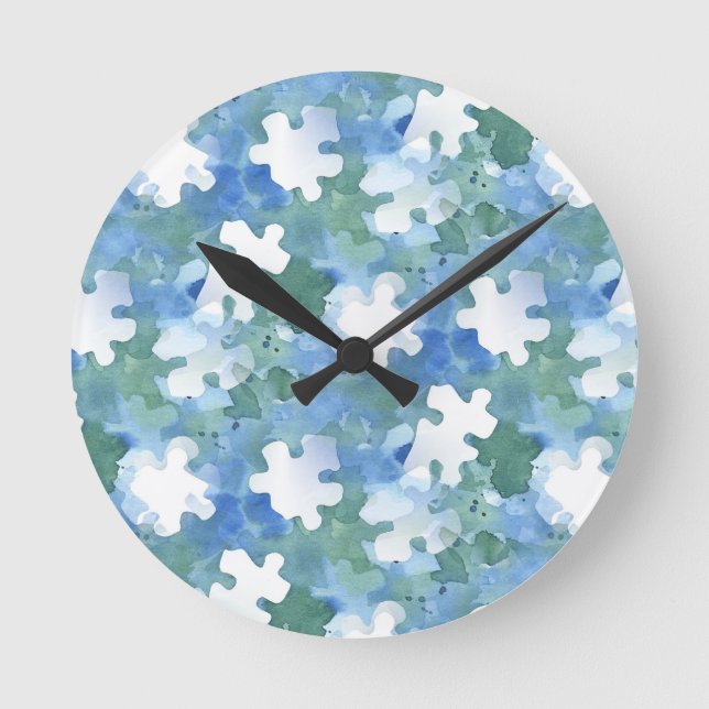 Blue and White Jigsaw Puzzle Piece Clock (Front)