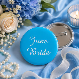 Blue and White June Bride Button