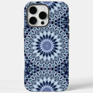 Blue and White Kaleidoscope Mandala Pattern iPhone 16 Pro Max Case