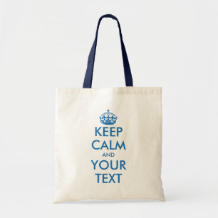 Blue and white Keep Calm tote bag   Customisable