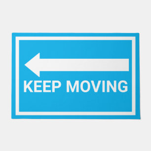 Blue and White Keep Moving Traffic Sign Left Doormat