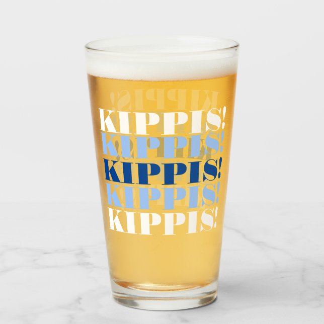 Blue and White Kippis Beer Glass (Front Filled)