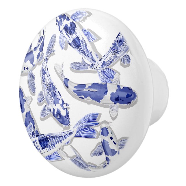 Blue and white Koi Ceramic Knob (Right)