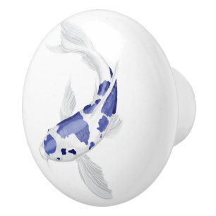 Blue and white Koi Ceramic Knob