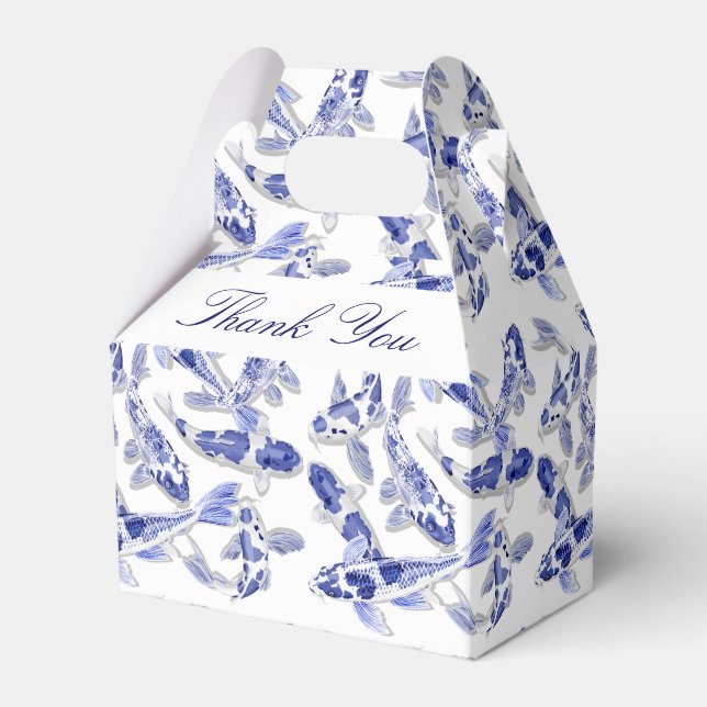 Blue and white koi fish favour box (Front Side)