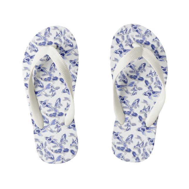 Blue and white koi fish kid's flip flops (Footbed)
