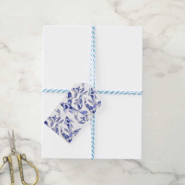 Blue and white Koi Gift Tags (With Twine)