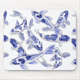 Blue and white koi mouse mat