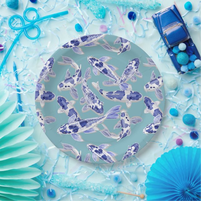 Blue and white Koi Paper Plate (Party)