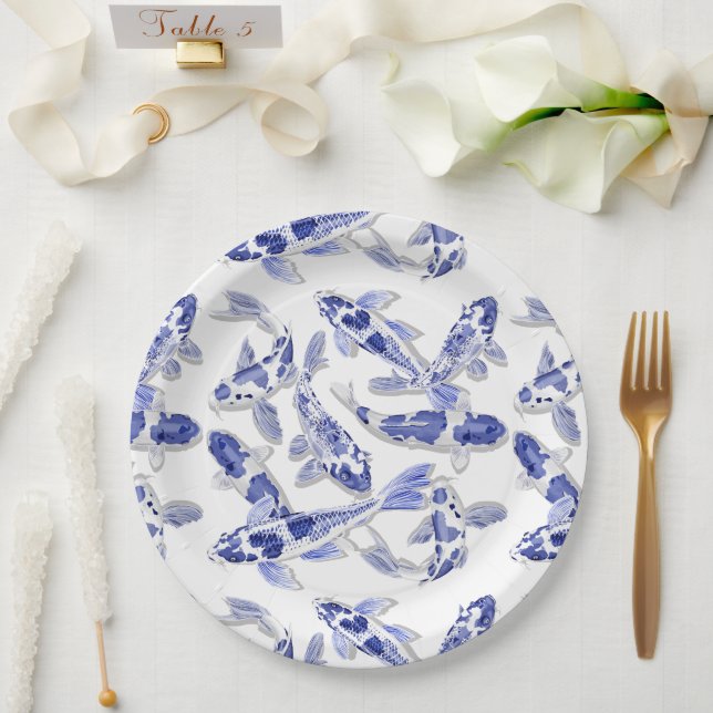 Blue and white Koi Paper Plate (Wedding)